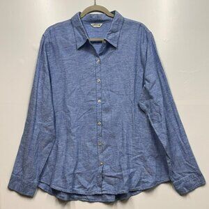 Orvis Classic Linen blend Blue Button-Up Shirt‎ roll tab READ Long Sleeve